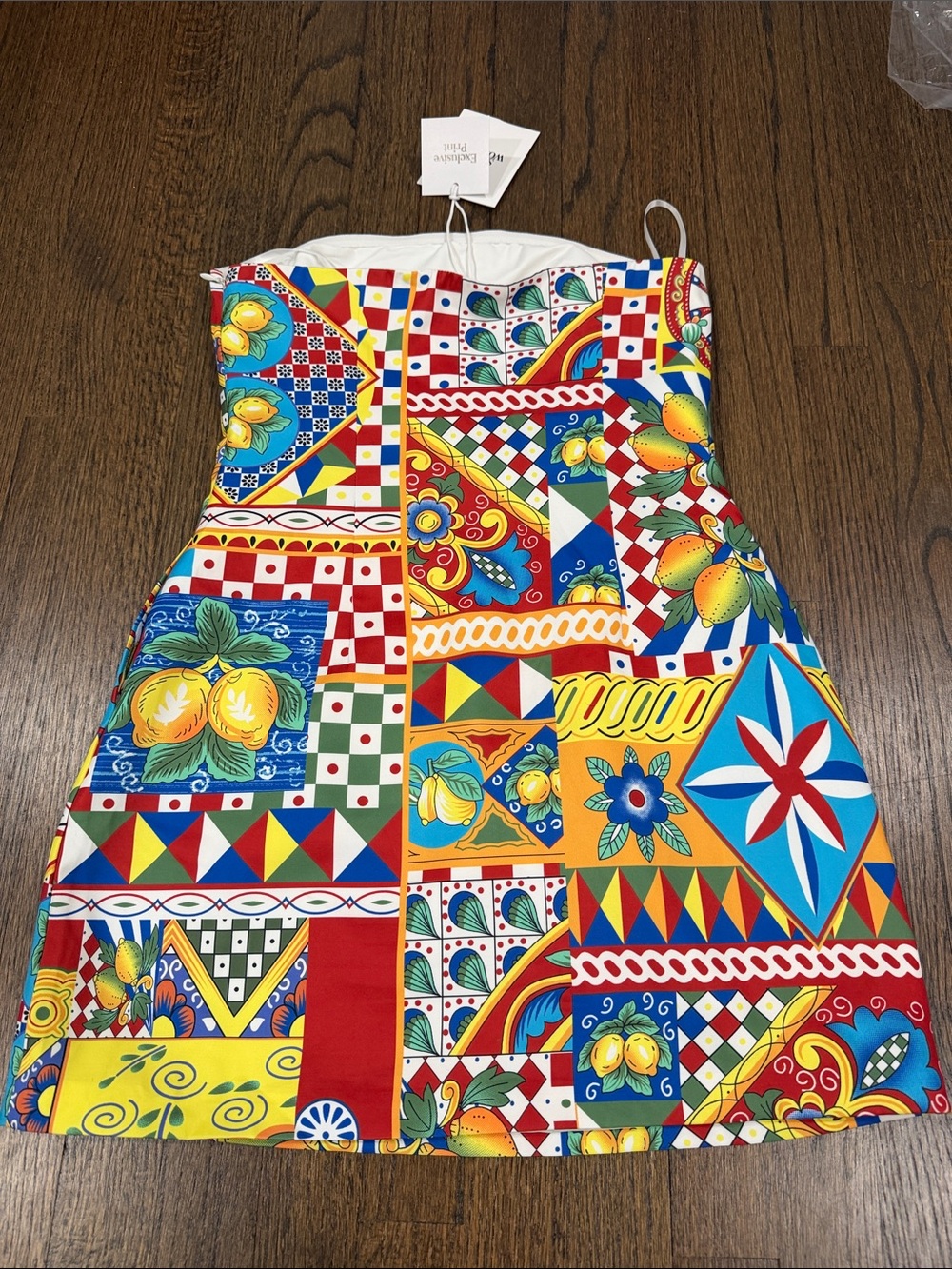Strapless Patchwork Tile-Print Dress in Multicolor - Picture 5 of 5